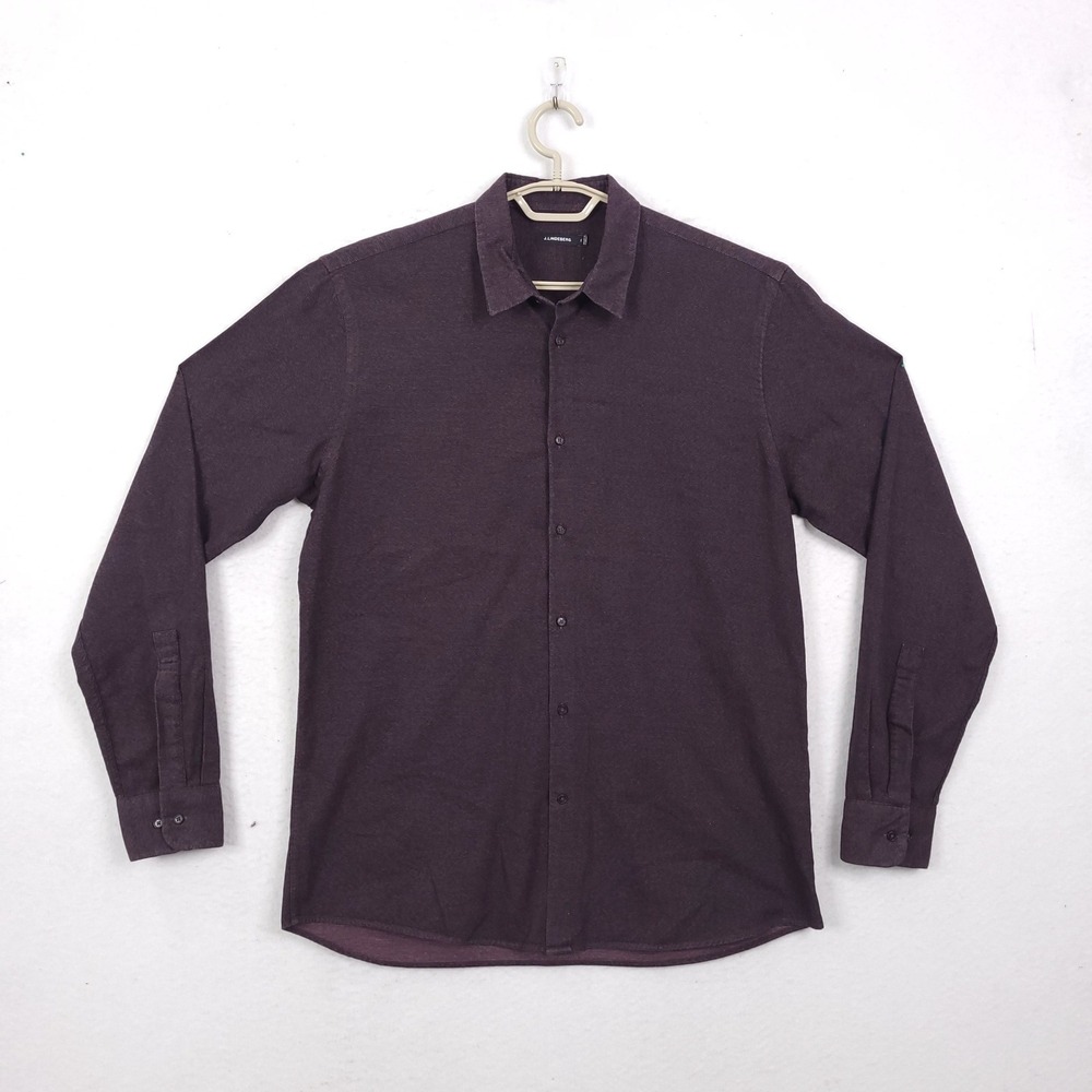 J Lindeberg Daniel CBU Cotton Moline Shirt XL Burgundy Long Sleeve Button Up
